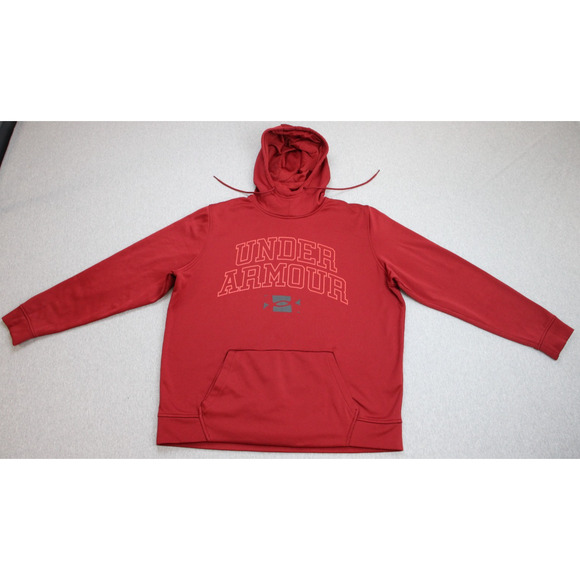 Under Armor Hoodie Men's Size XL Red Fleece Kangaroo Pockets Drawstring Pullover - Picture 1 of 6